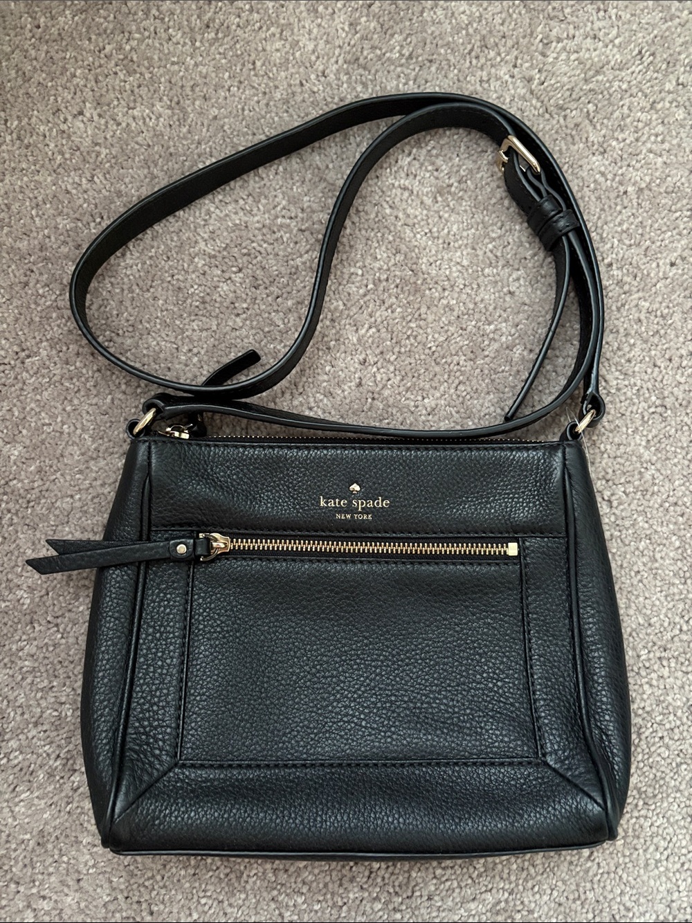 kate spade Black Pebbled Leather Crossbody with Gold Hardware